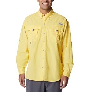 Columbia Men Yellow PFG Omni-Shade UPF 50 Nylon Utility Button Down Shirt LARGE